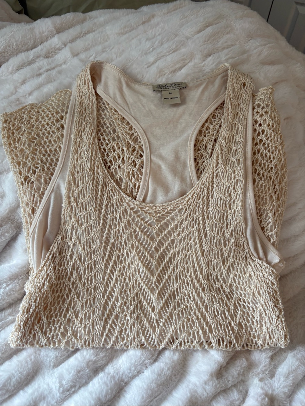 Lucky Brand Cream Crochet Layered Tank Top